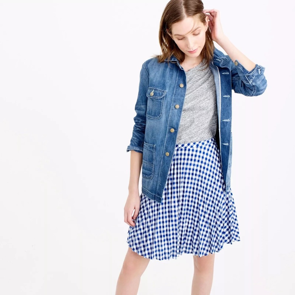 NWT J Crew Gingham Plaid Mini Skirt 00 Cobalt Blue Linen Pockets F1123